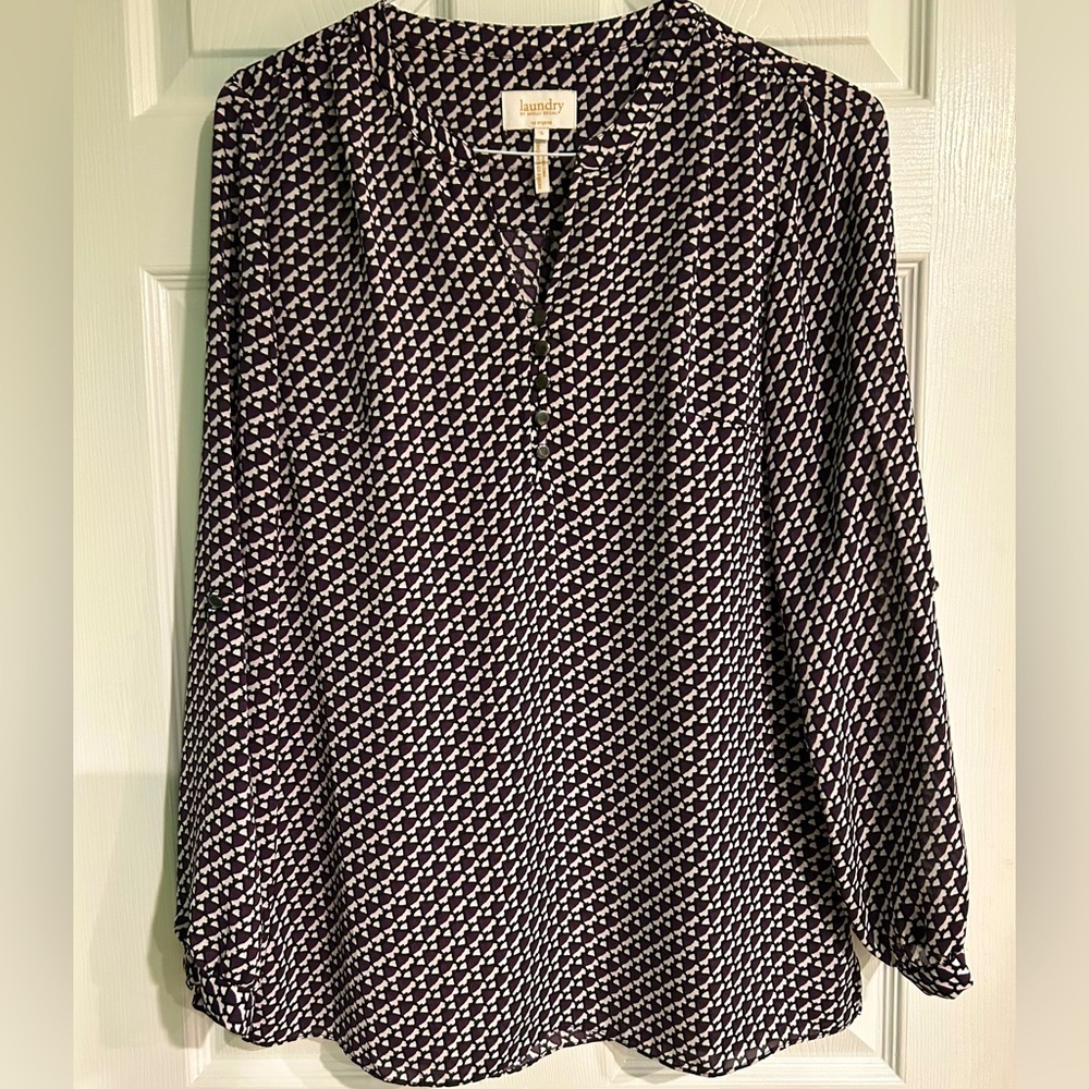 Laundry By Shelli Segal BlackBerry Multi Color Tunic Blouse Women’s Size S/M